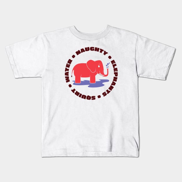 Naughty Elephants Squirt Water Kids T-Shirt by Phil Tessier